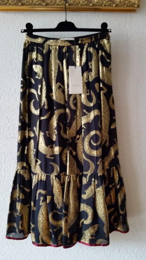 Gucci Black & Gold Lizard Jacquard Midi Skirt