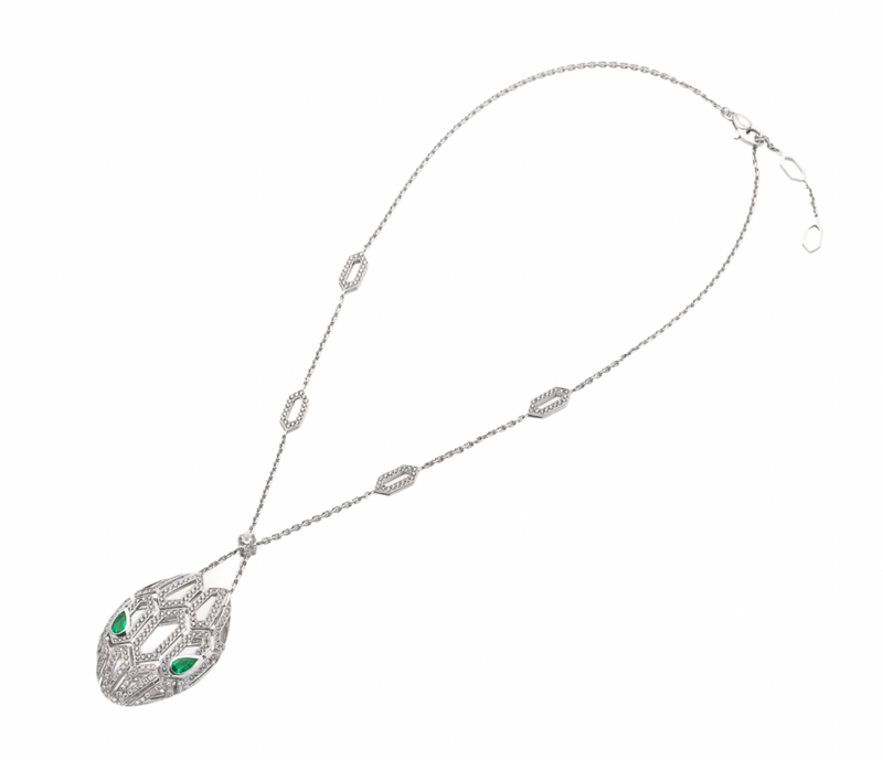 Dimaond And Emerald Serpenti Necklace