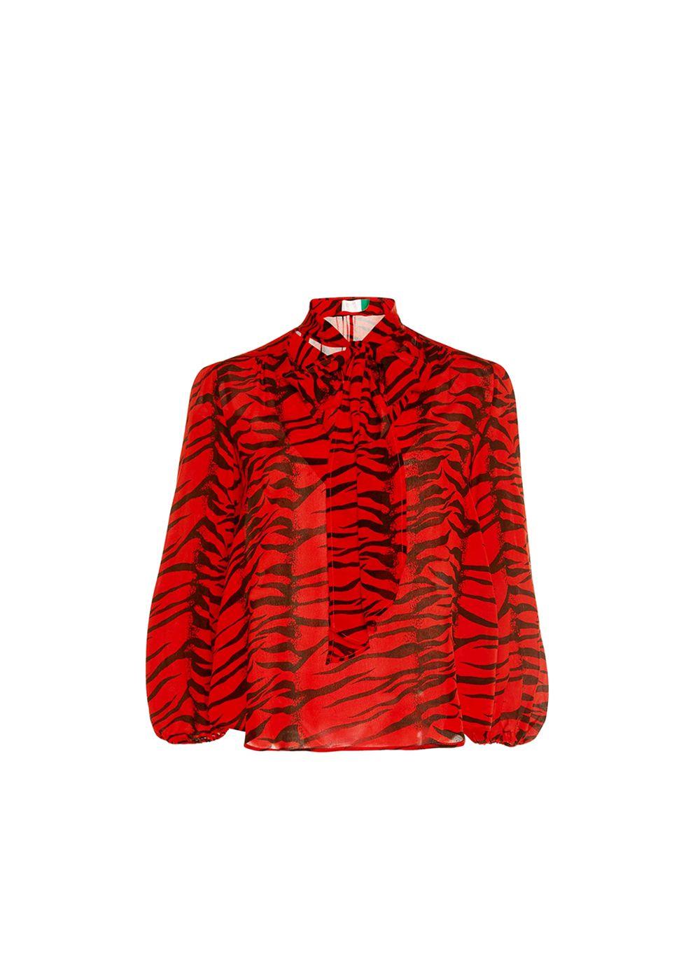 Moss Pussy-bow Tiger-print Silk-crepe Blouse