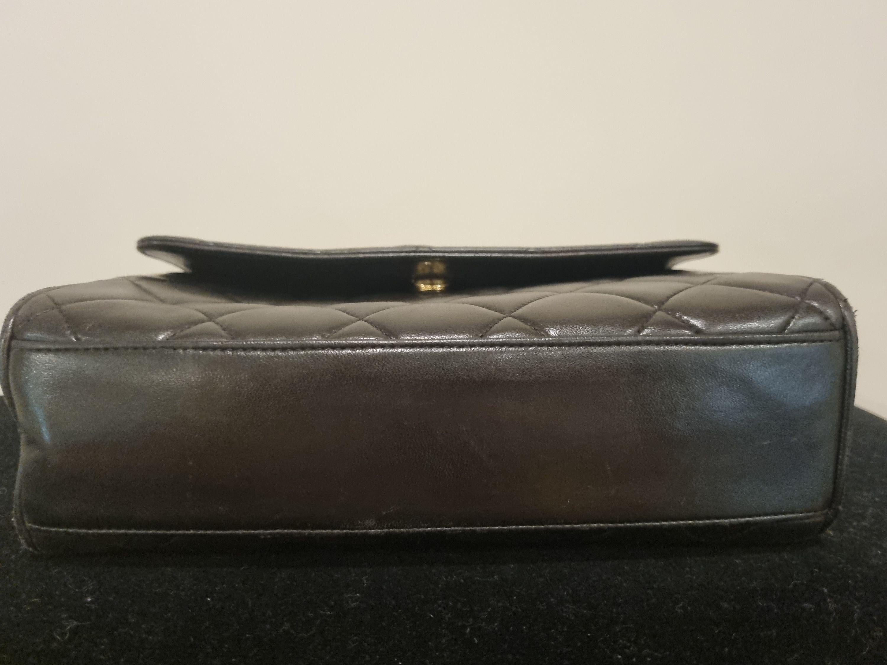 Vintage black leather quilted CC flap bag