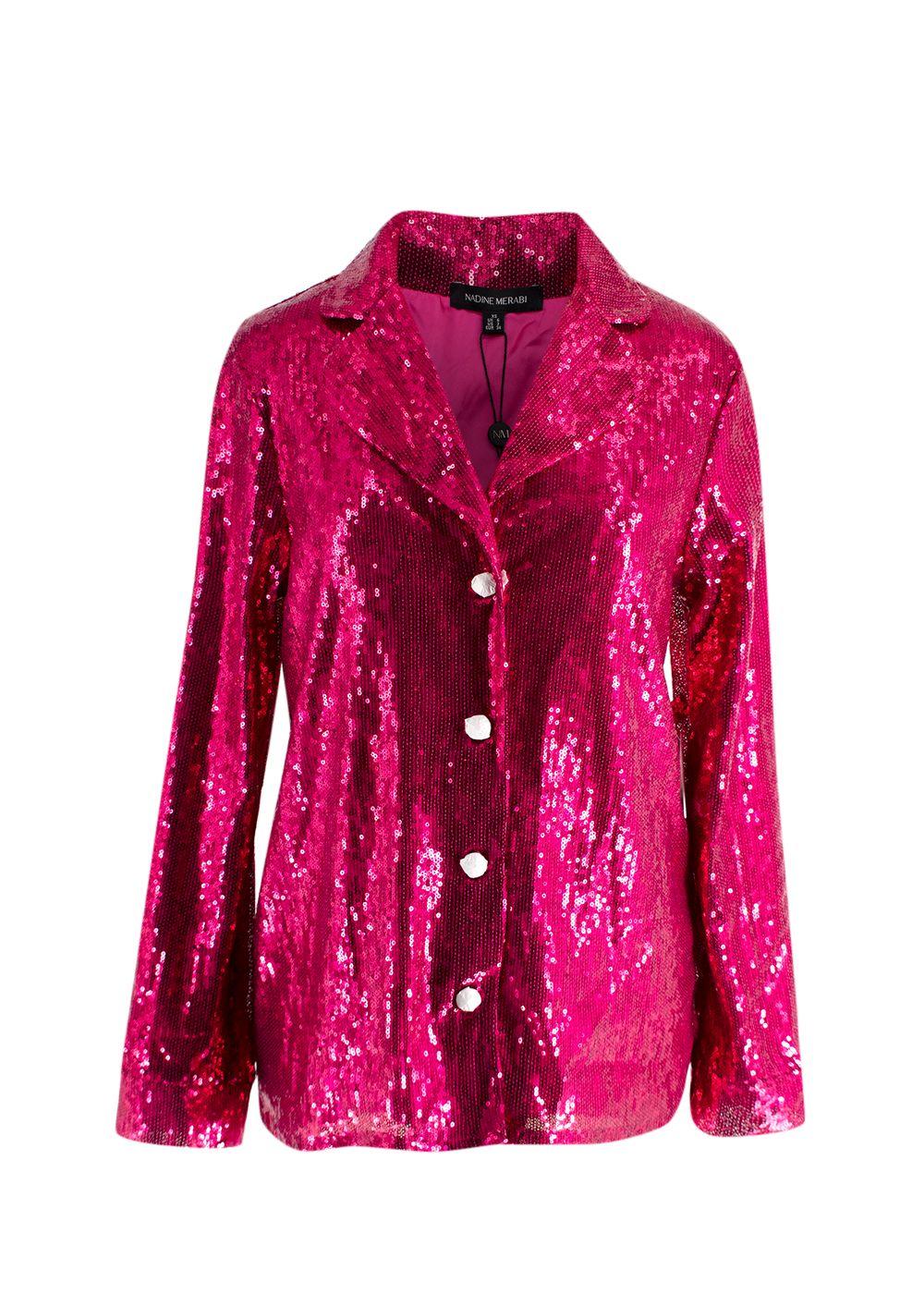 Nadine Merabi Hot Pink Sequin Shirt and Trouser Set