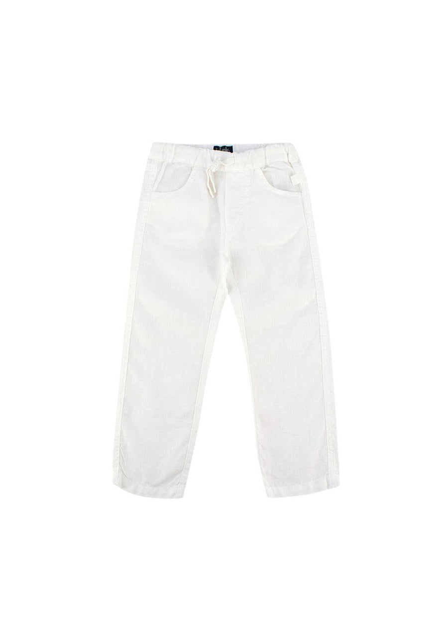 Kids white cotton draw string trousers