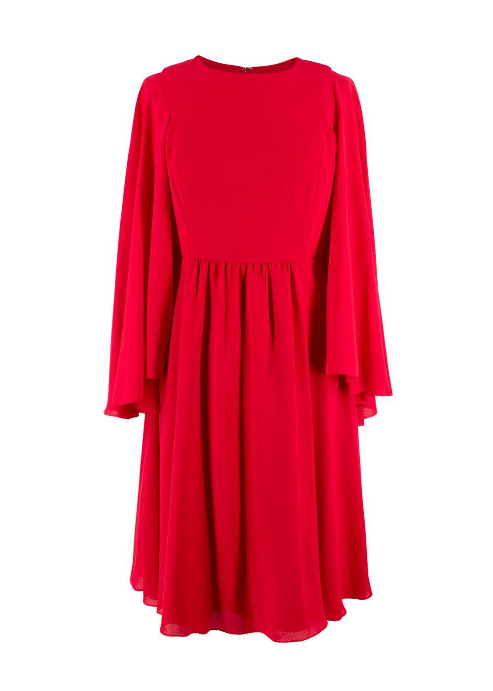 Mikael Aghal Red Cape Sleeve Midi Dress