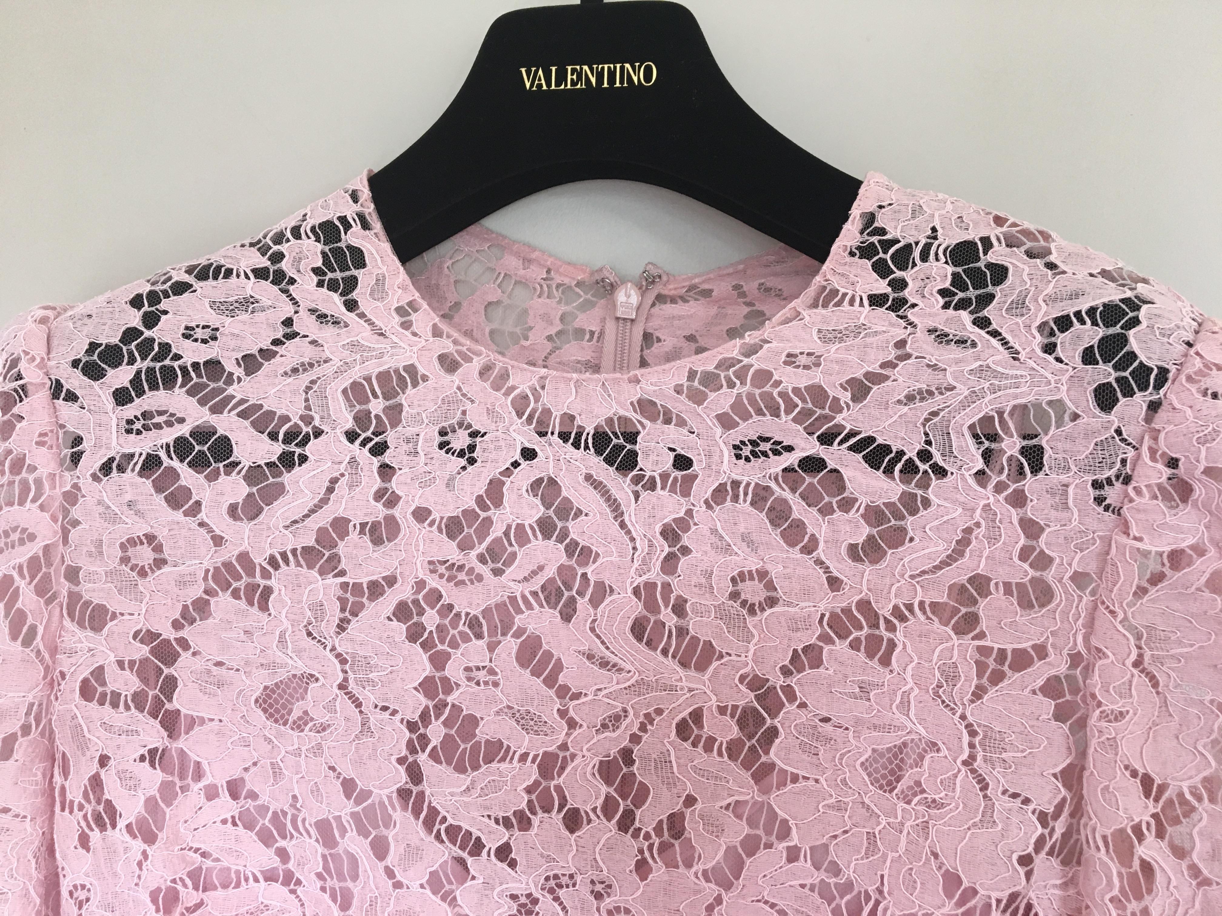 Valentino Scalloped Lace A-line Minidress In Pink