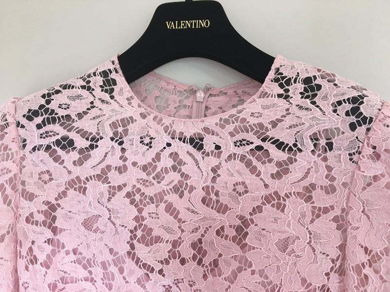 Valentino Scalloped Lace A-line Minidress In Pink