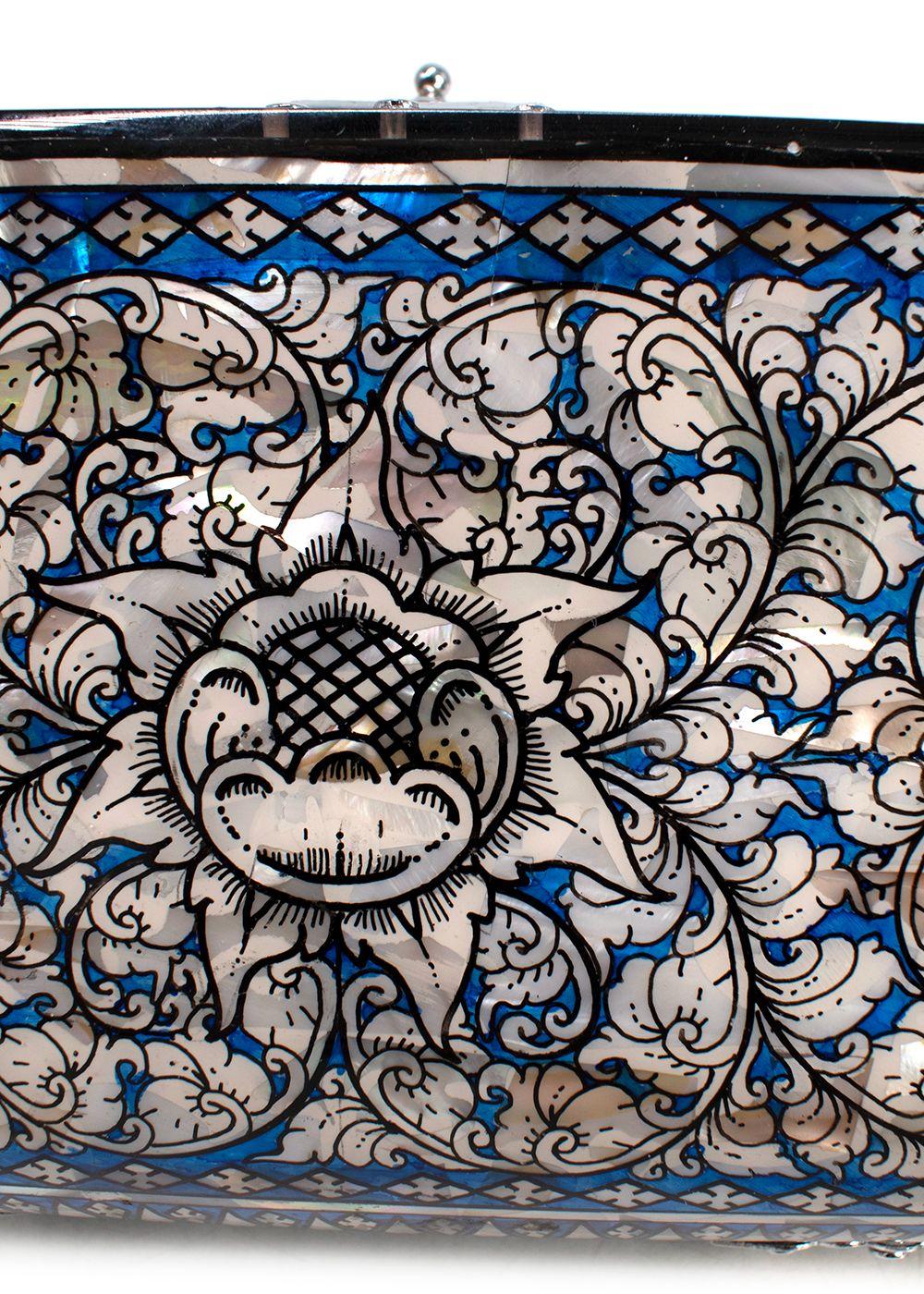 Bespoke Blue Patterned Mother of Pearl Clutch Bag
