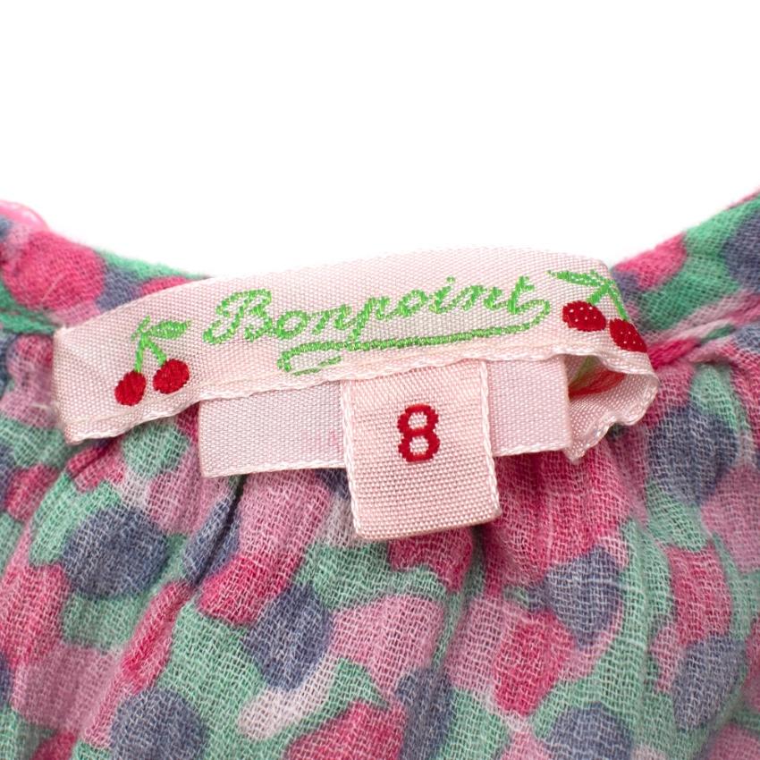 Bonpoint Pink & Green Cotton Hearts Print Ruffled Blouse