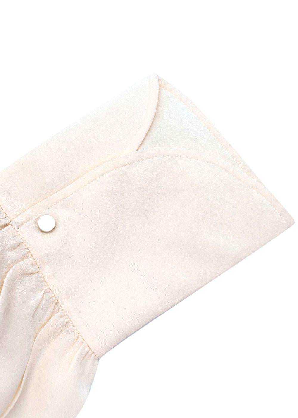 High Neck Shoulder Button Cream Silk Blouse