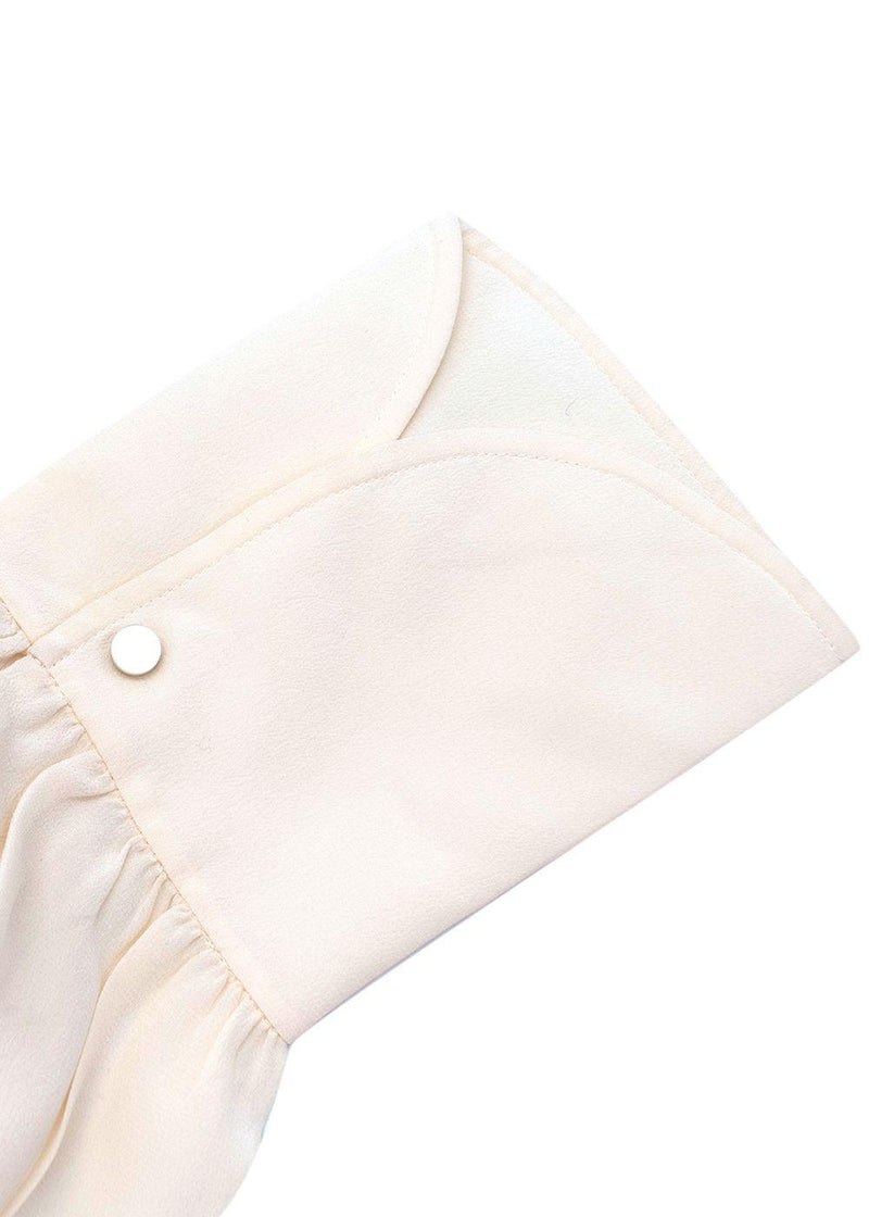 High Neck Shoulder Button Cream Silk Blouse