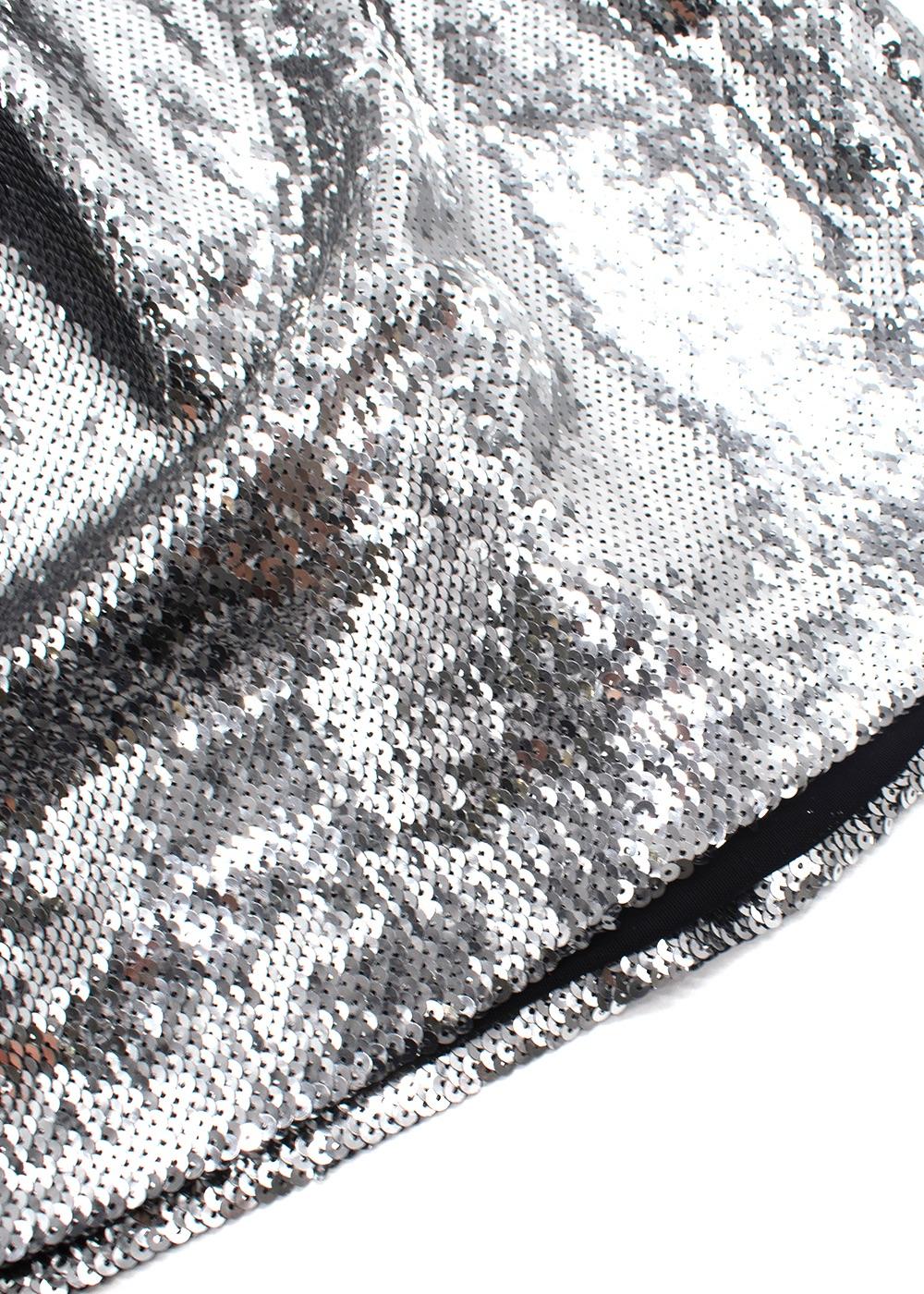 Galvan Silver Sequin Square Neckline Midi Dress