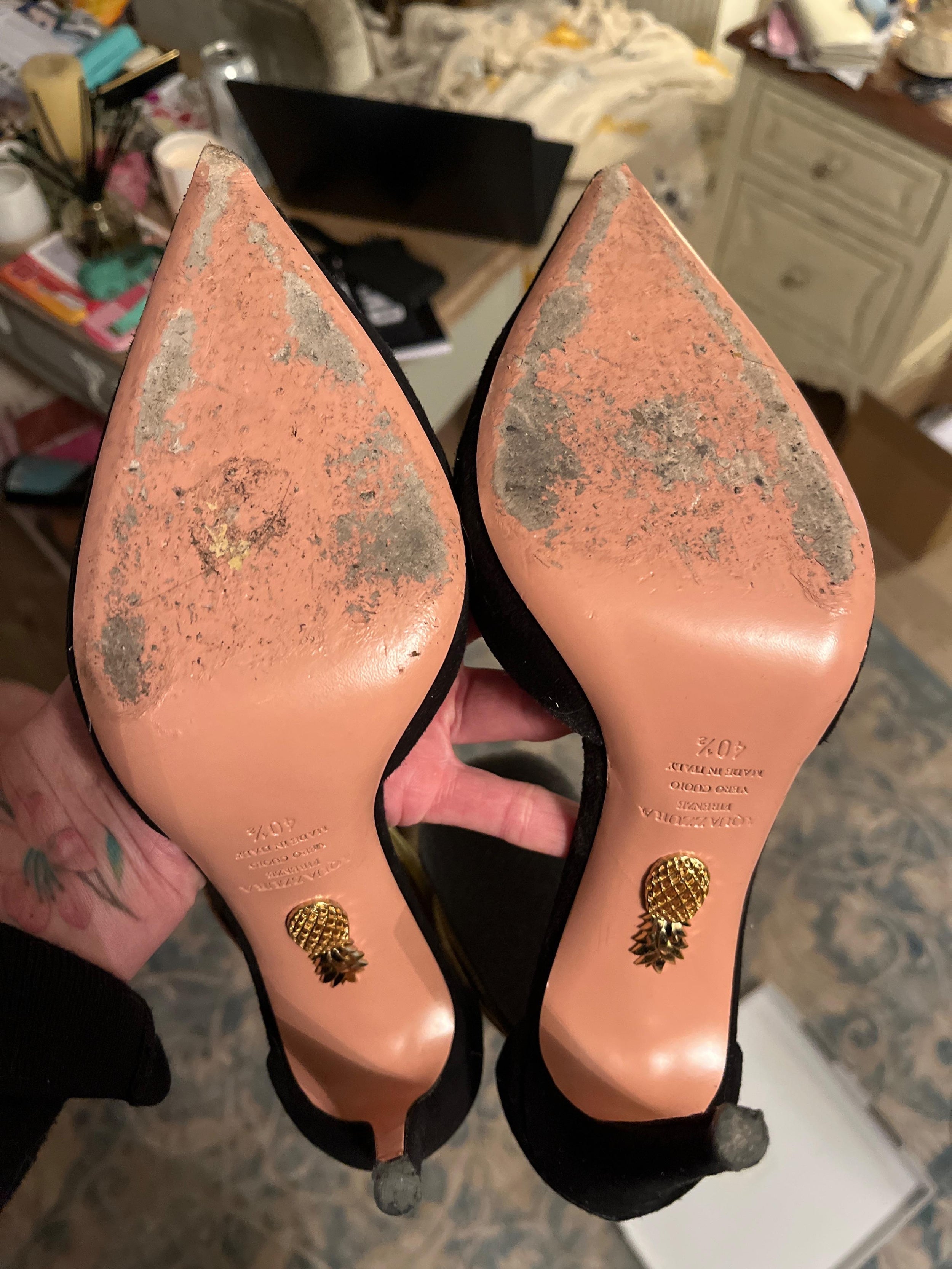 Aquazzura Black Hello Lover Suede Heels