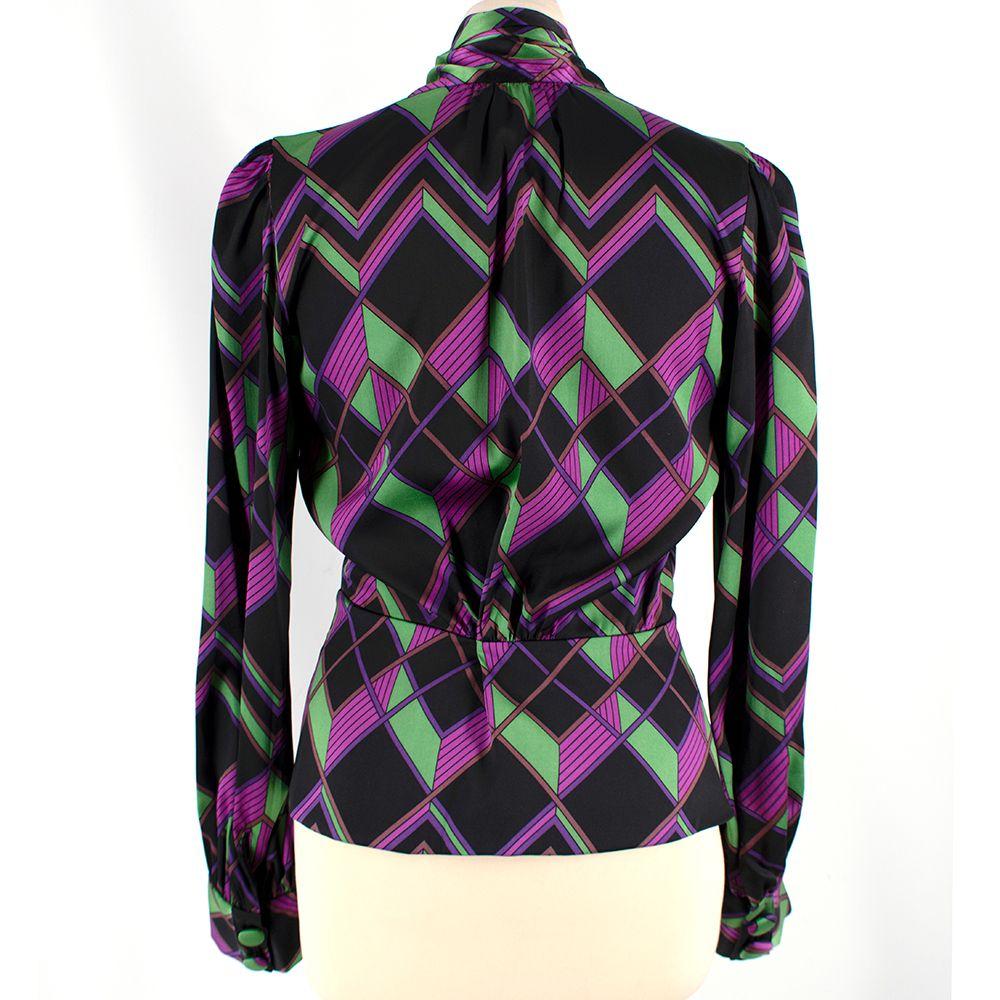 Diane Von Furstenberg Purple Geometric Print Pussy-bow Silk Blouse