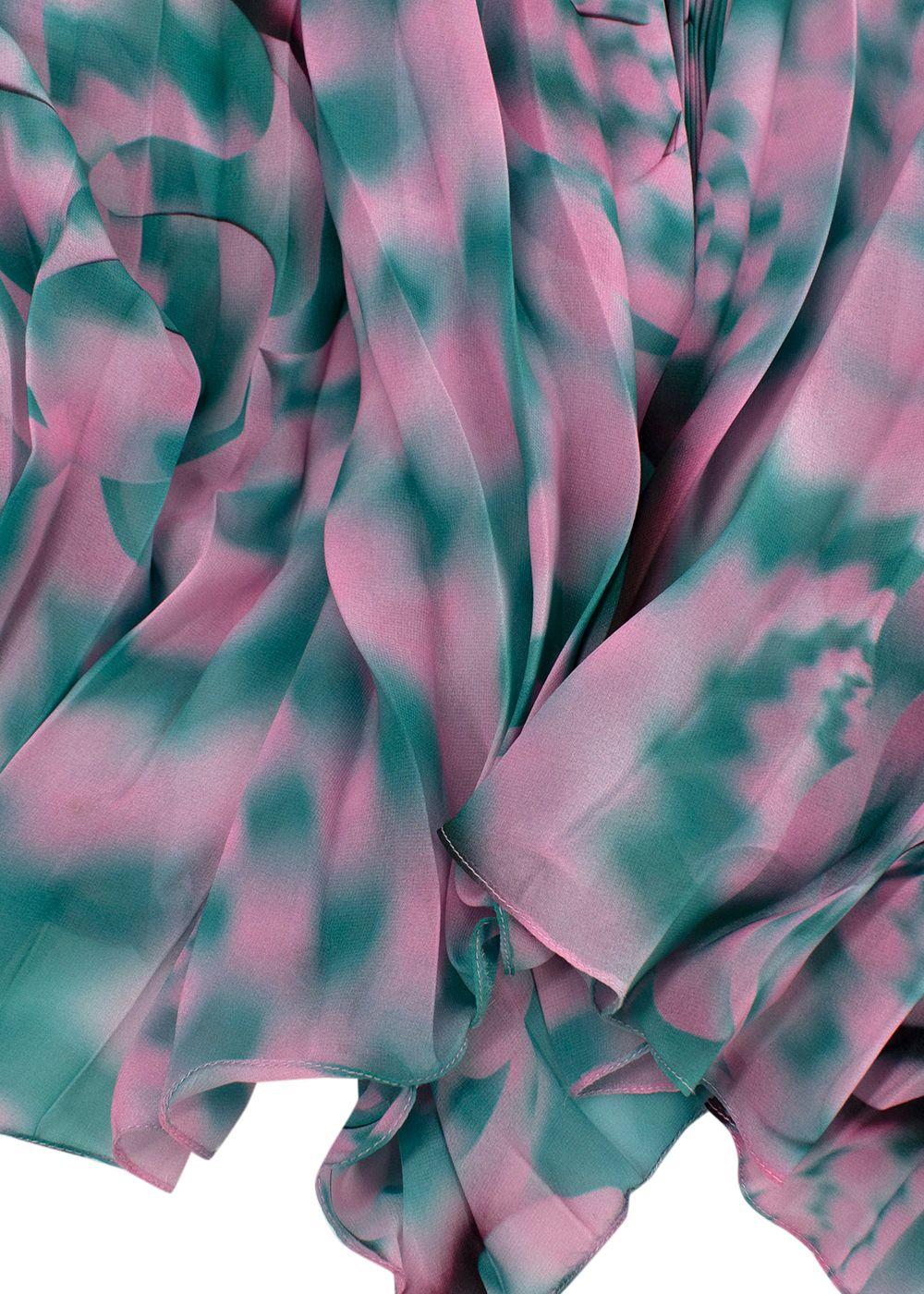 Brandon Maxwell Pink and Teal Pleated Silk  Dress