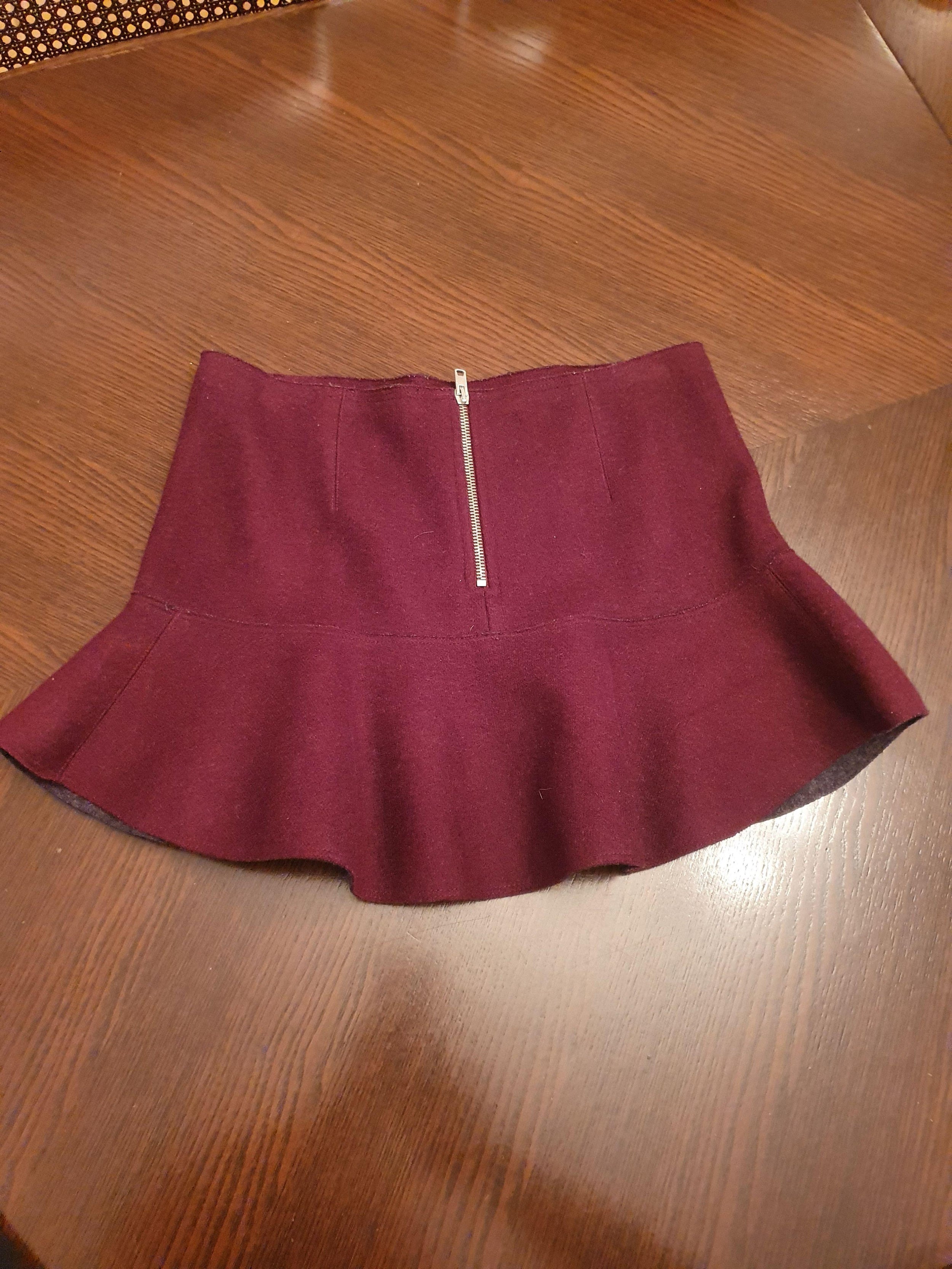 Burgundy Flared Wool Mini Skirt
