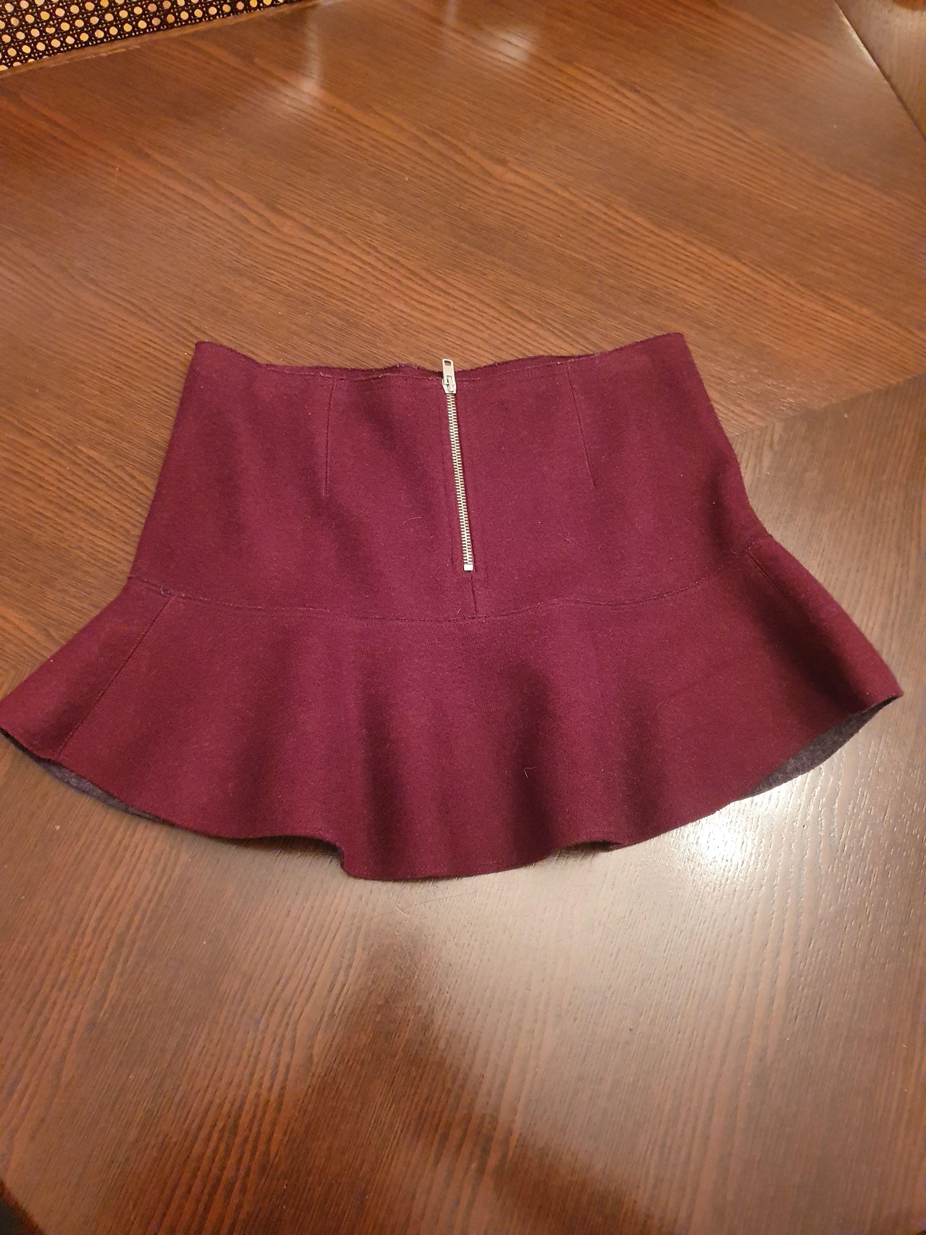 Burgundy Flared Wool Mini Skirt