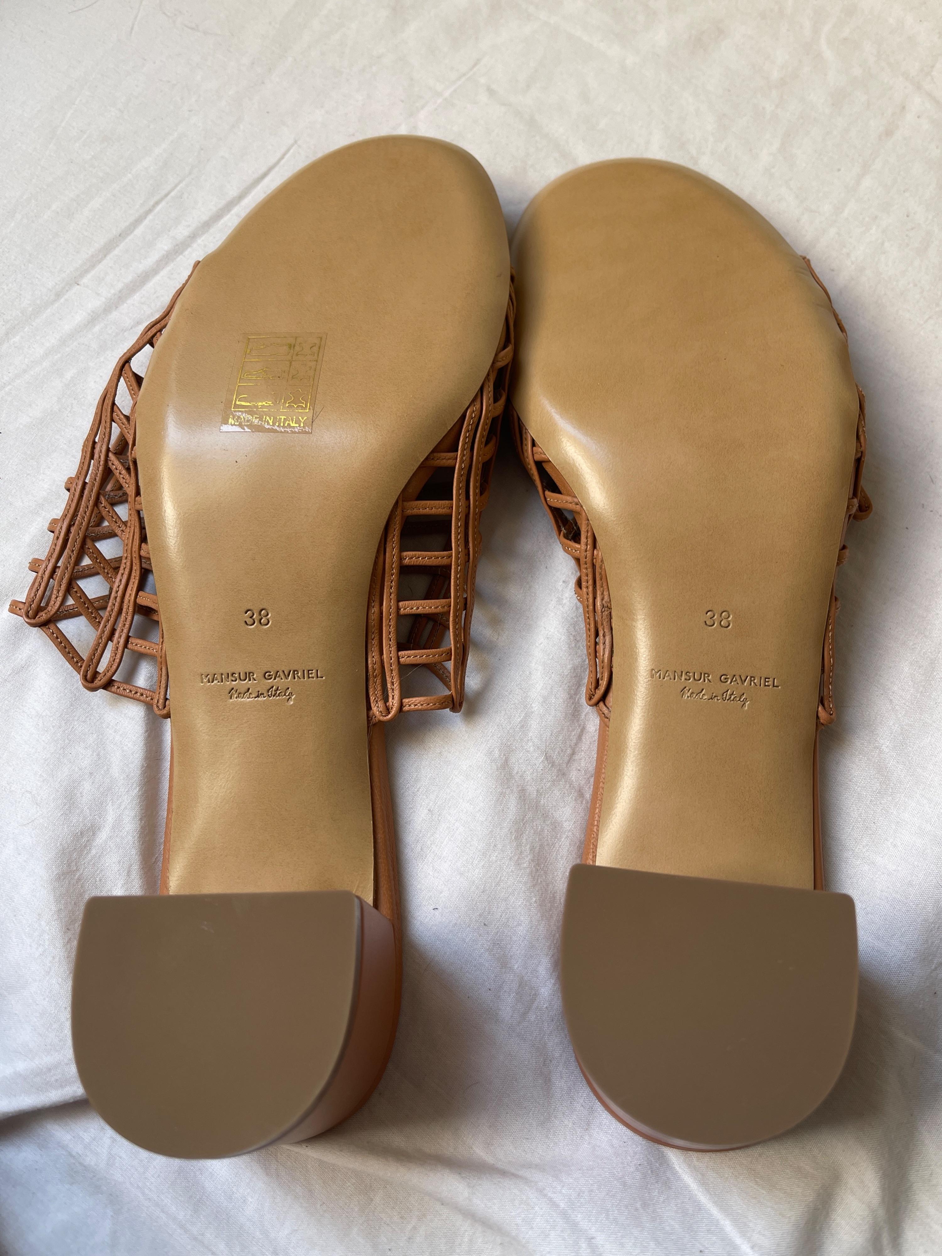 Tan woven leather block heeled mules