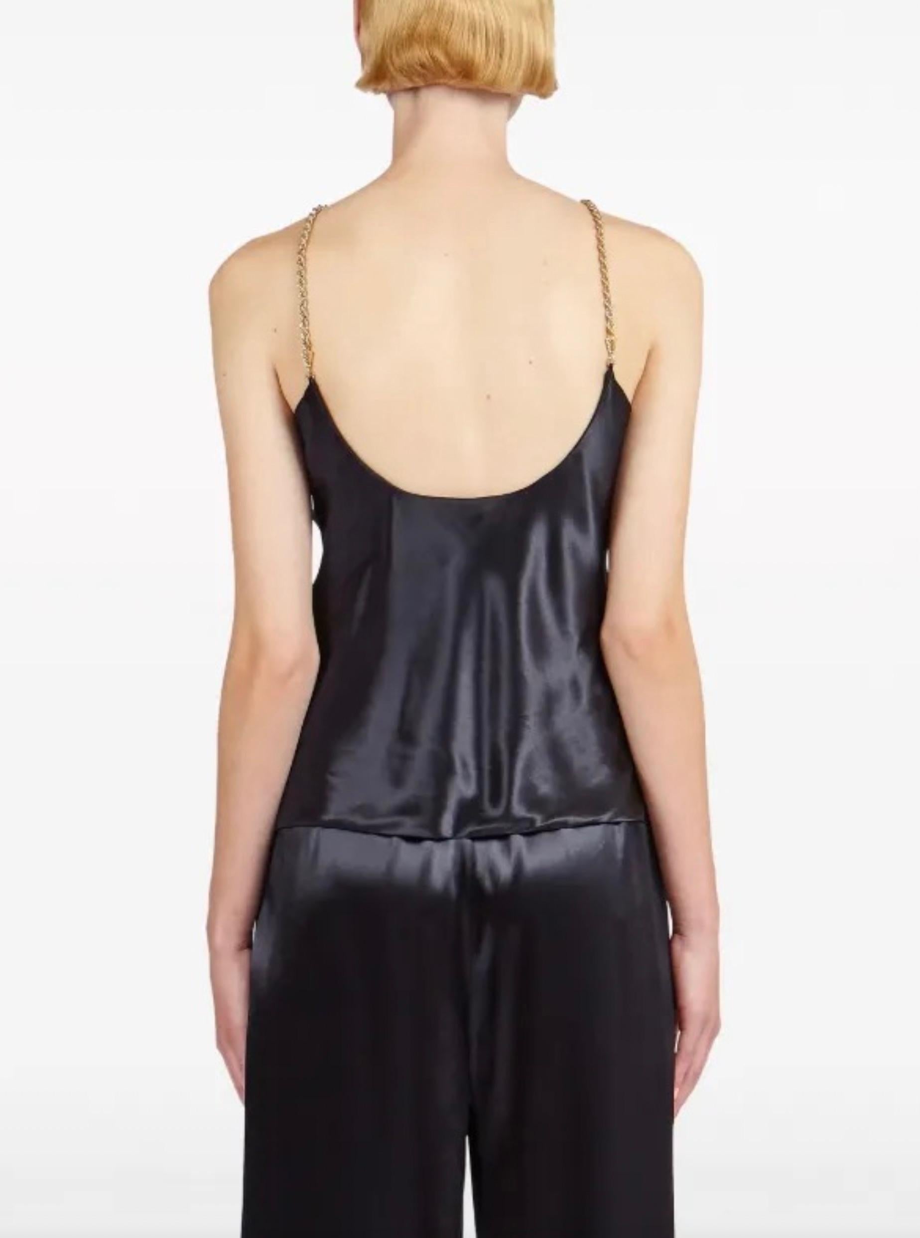 Ferragamo Black Twisted-Strap Satin Top.