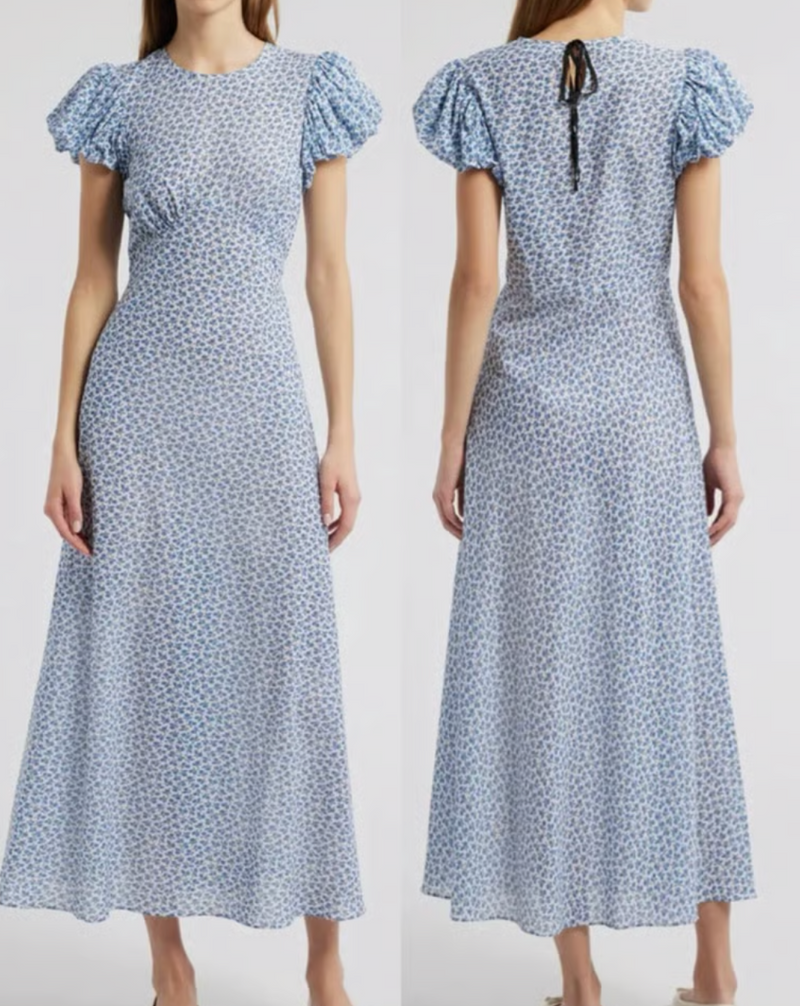 DÔEN Blue Organic Cotton Romina Midi Dress