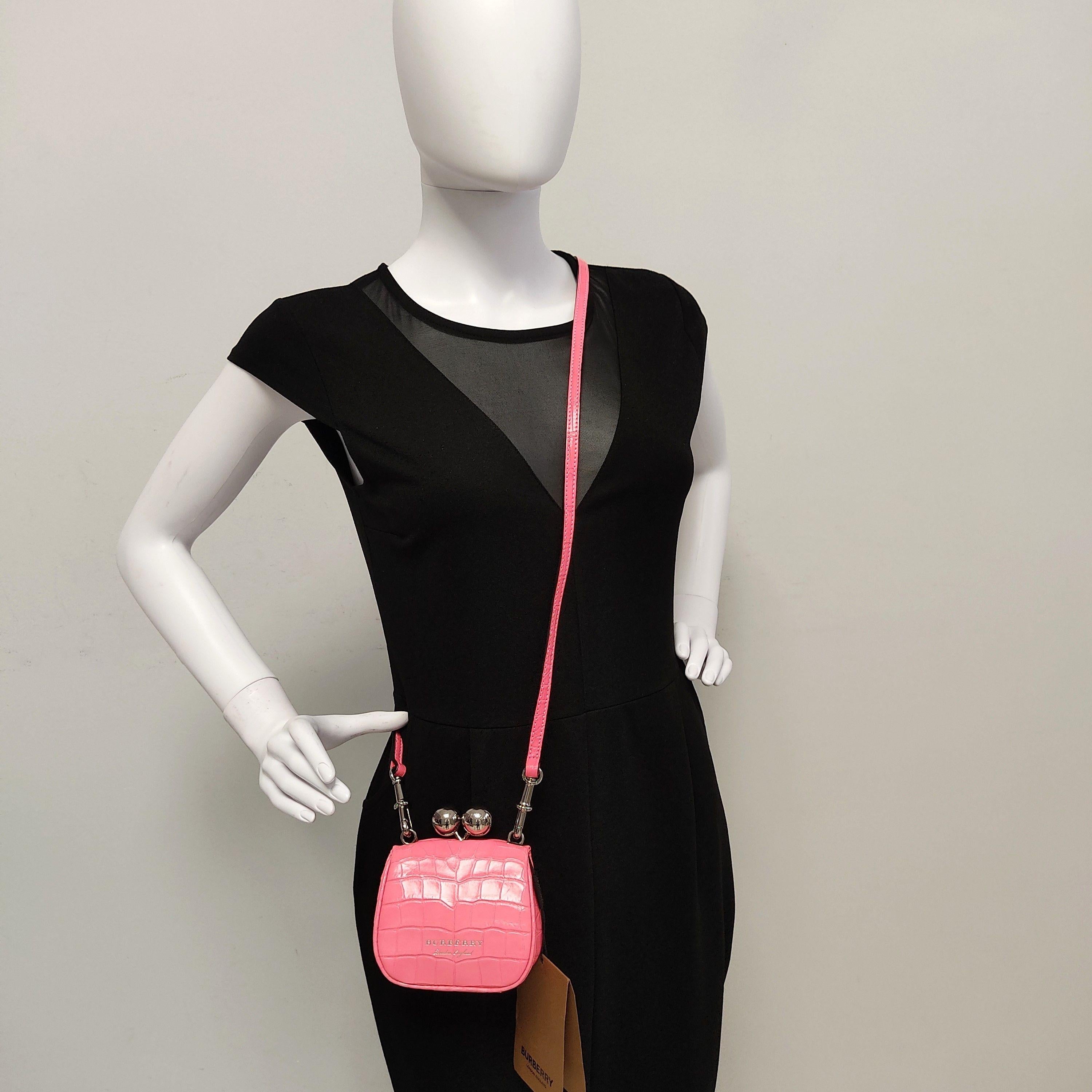 Rose-pink alligator skin mini frame bag