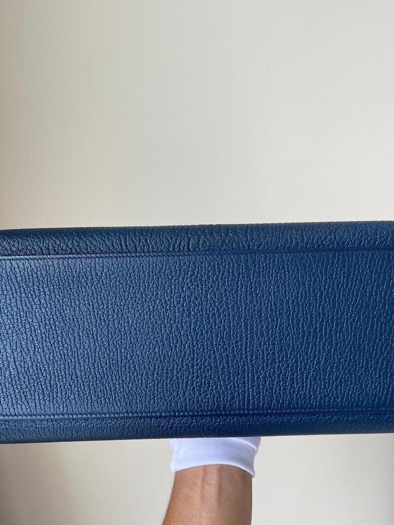 Hermes Blue De Malt Sellier Chevre 35 Kelly