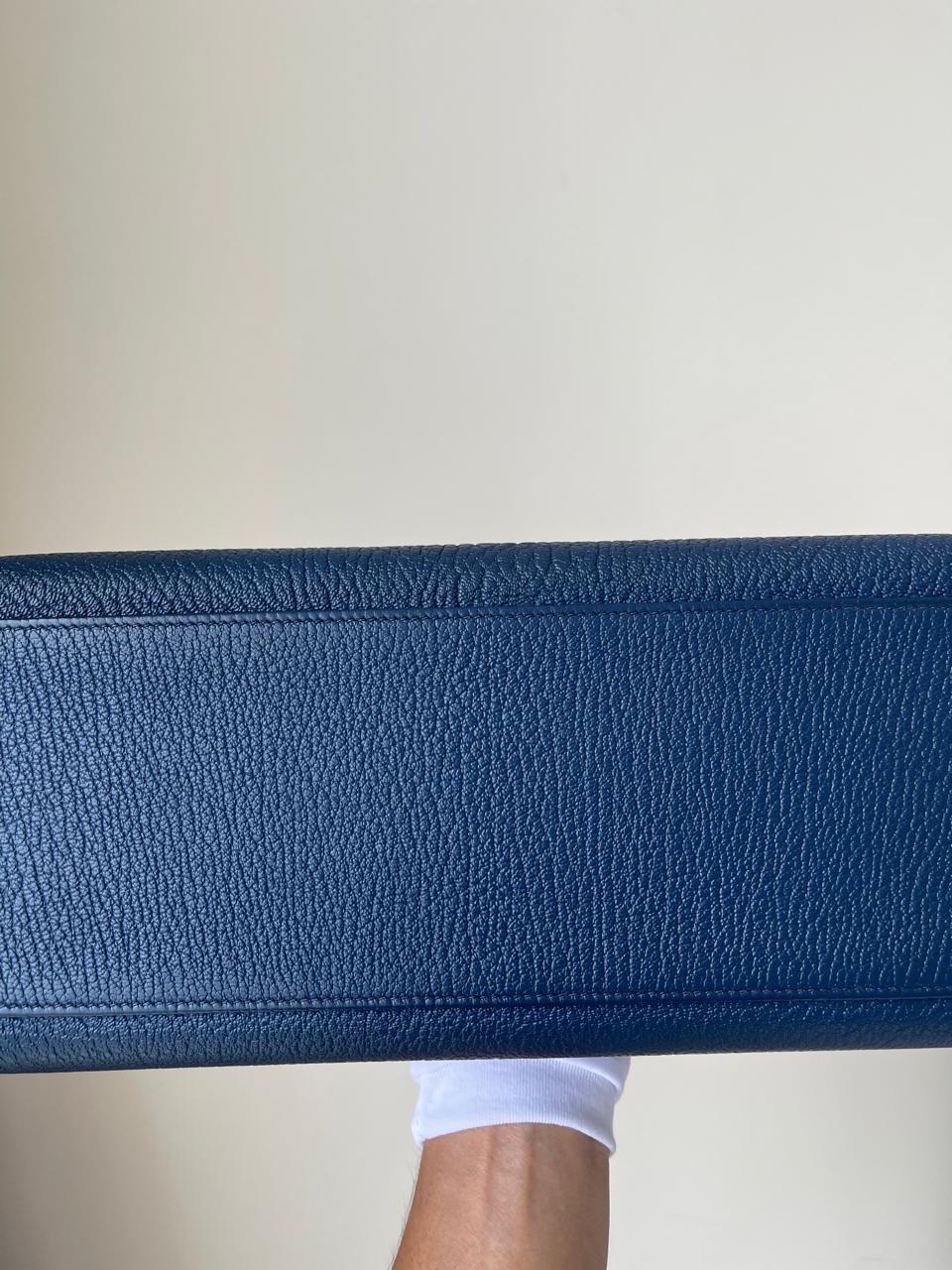 Hermes Blue De Malt Sellier Chevre 35 Kelly