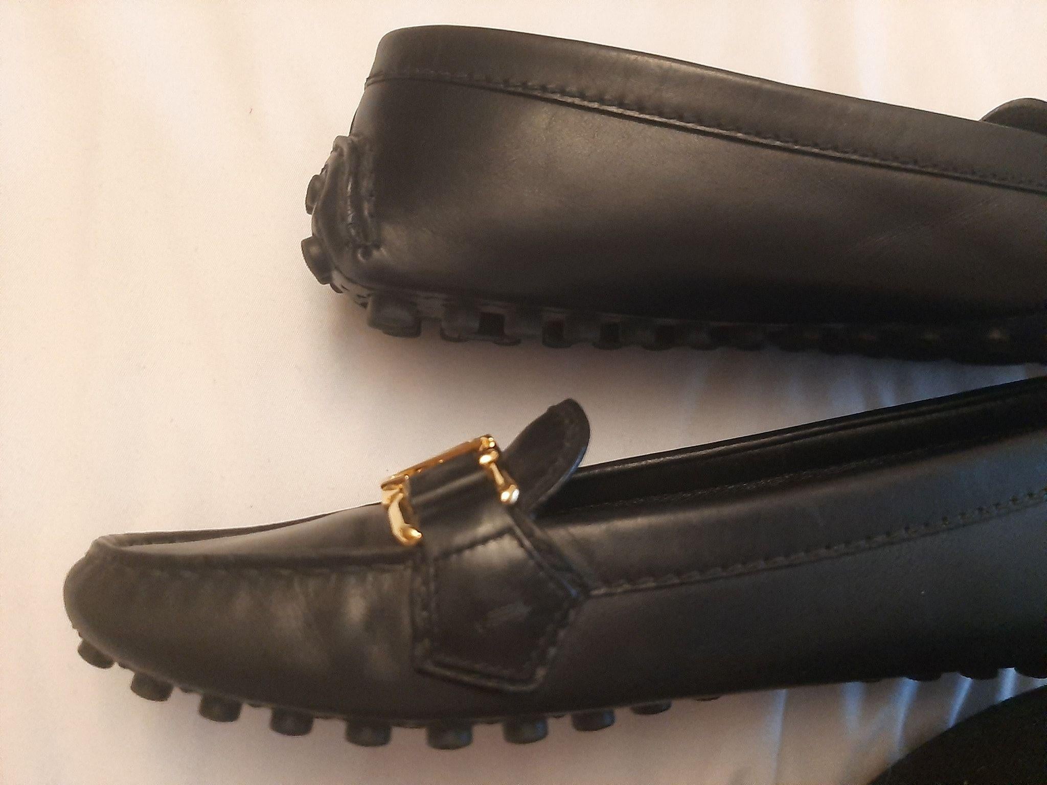 Black leather LV driving loafers
