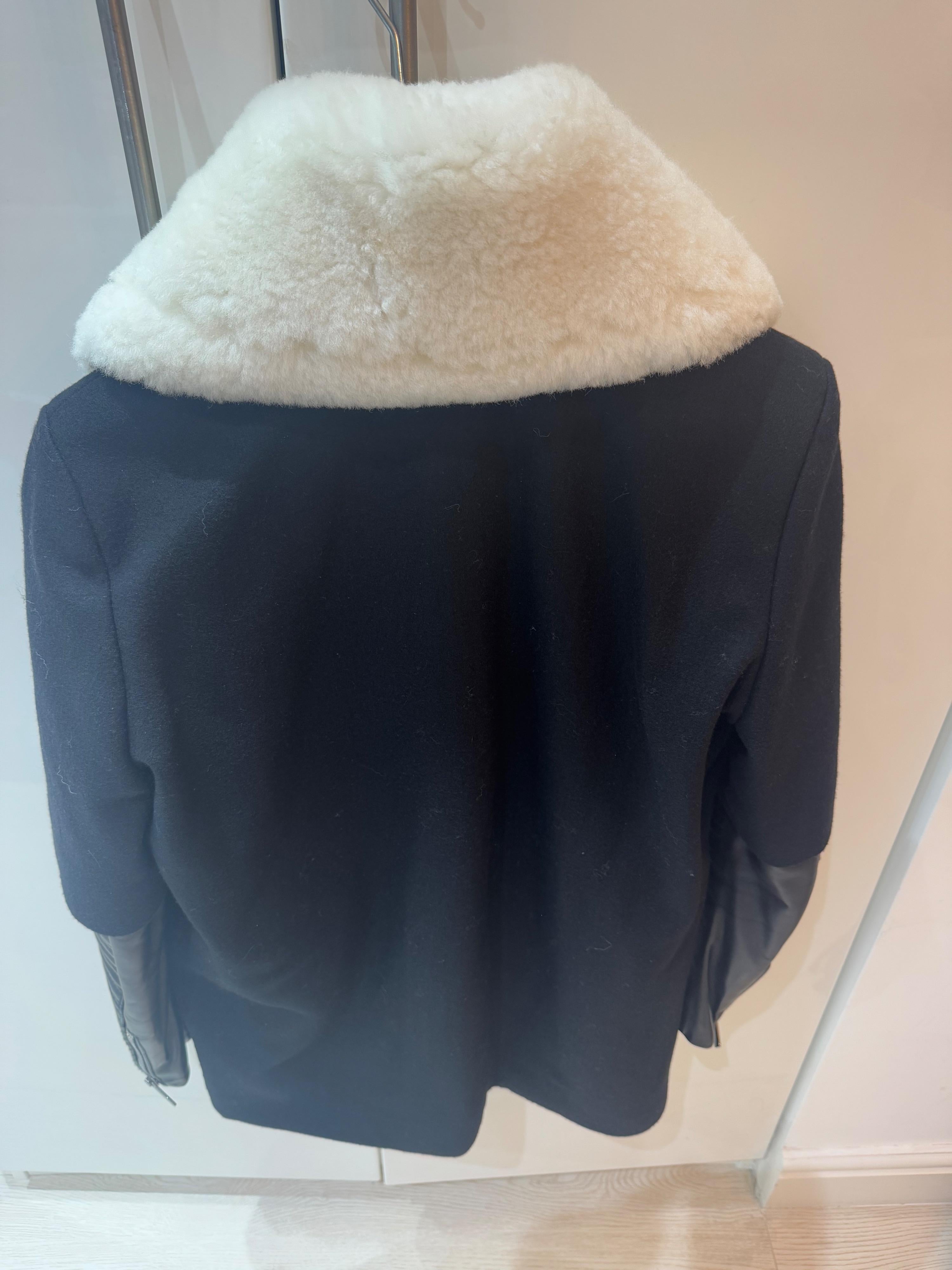 Nour Hammour Black Leather and Wool Biker Jacket