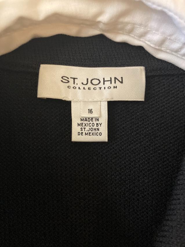 St John black 3/4 length gold SJ button detail coat
