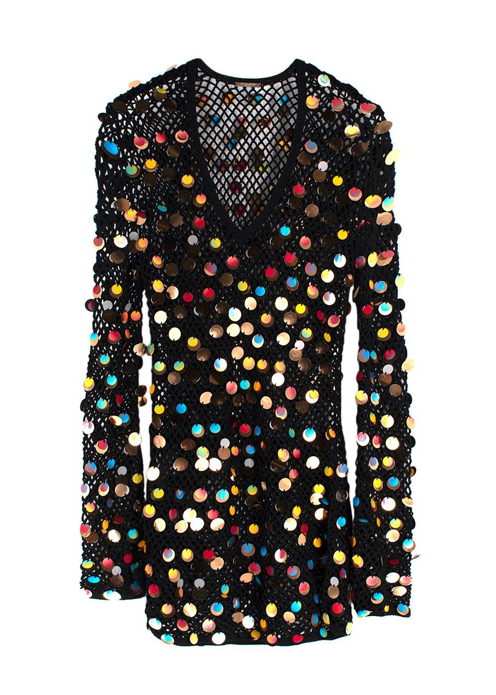 Caroline Constas Black Sequin Crochet Beach Dress