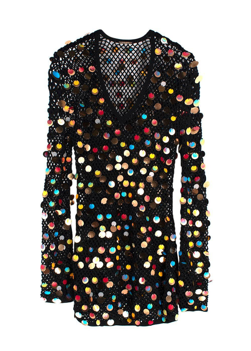 Caroline Constas Black Sequin Crochet Beach Dress