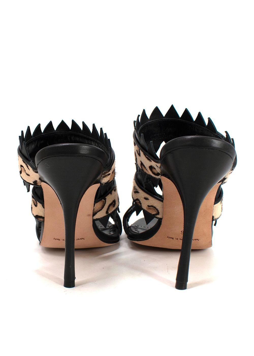 Manolo Blahnik Black Leopard Print Calf Hair Heeled Mules