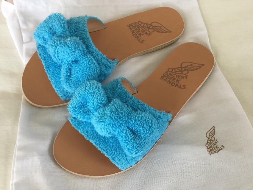 Ancient Greek blue towelling coated sandals