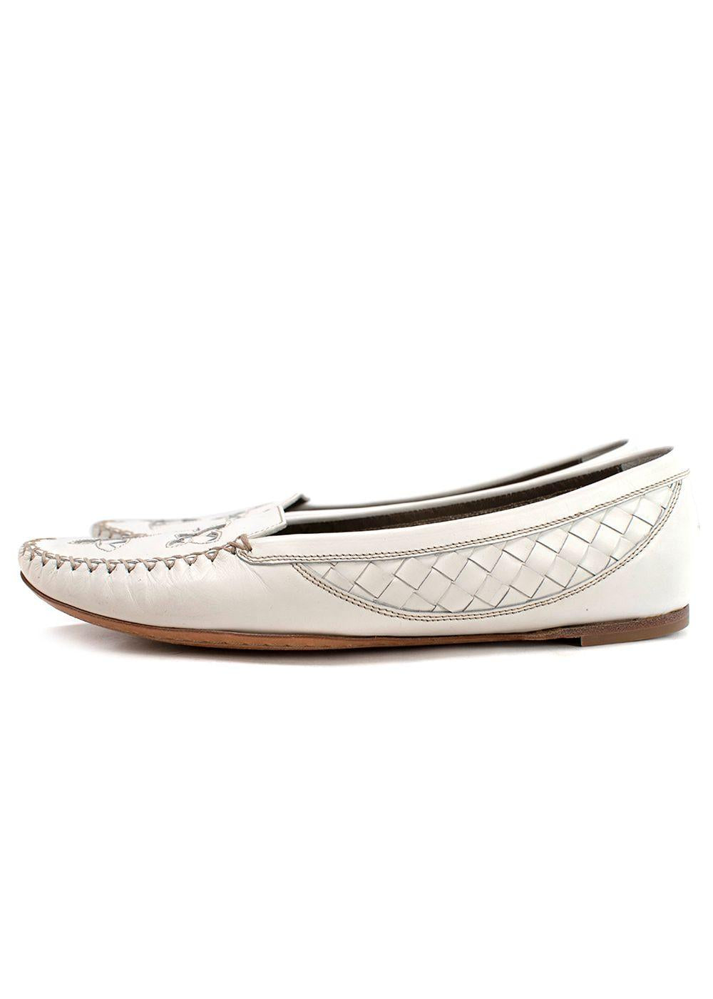 Bottega Veneta White Intrecciato Laser-cut Loafers