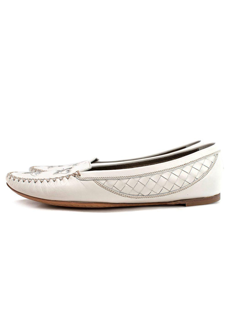 Bottega Veneta White Intrecciato Laser-cut Loafers