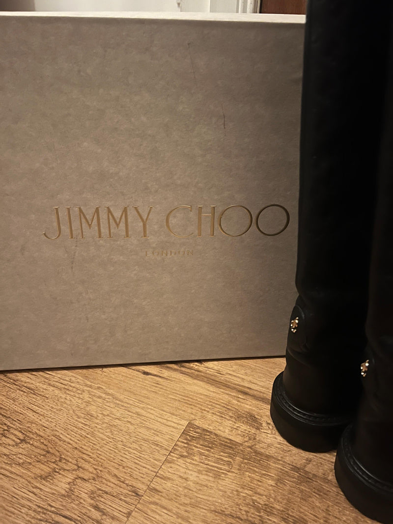 Jimmy Choo Black Monogram Knee High Boots