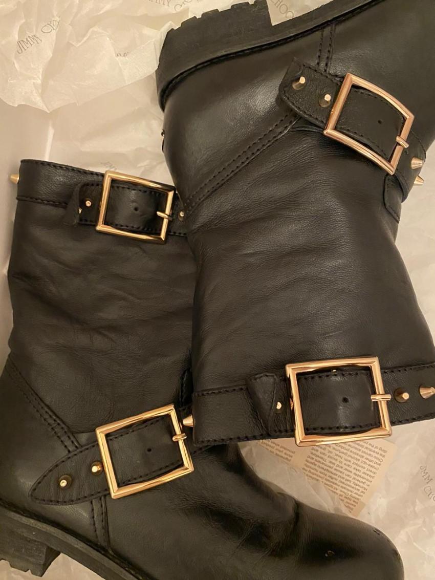 Jimmy Choo Black Leather Biker Boots