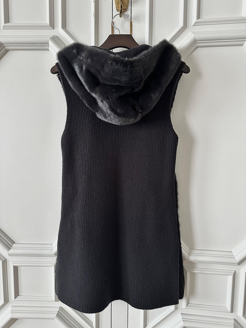Loro Piana Grey Mink Fur & Baby Cashmere Hooded Gilet