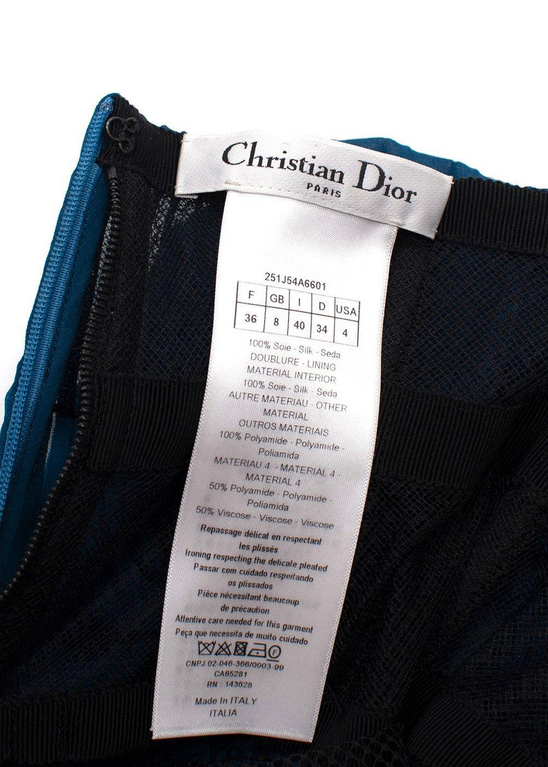 Christian Dior Teal Silk  And Black Lace Pleated Midi Skirt