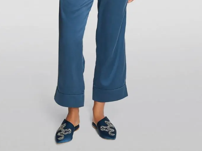 Olivia Von Halle  Satin Embellished Contessa Slippers