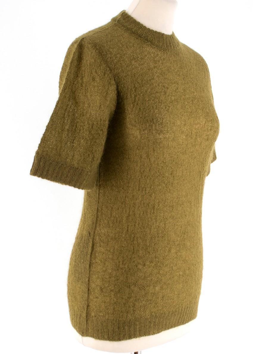Prada Khaki Semi Sheer Mohair Blend Knit Top