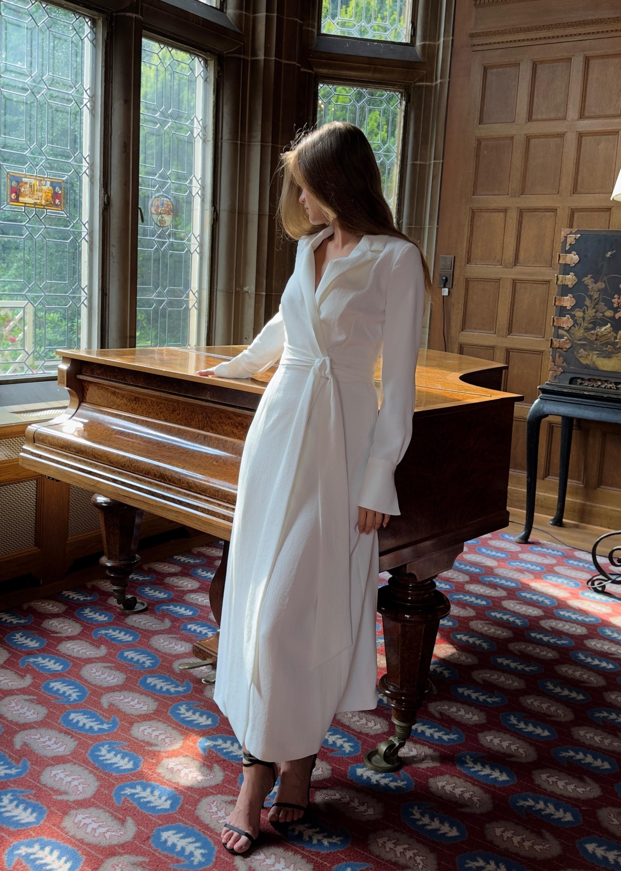 Galvan White Crepe Marina Dress