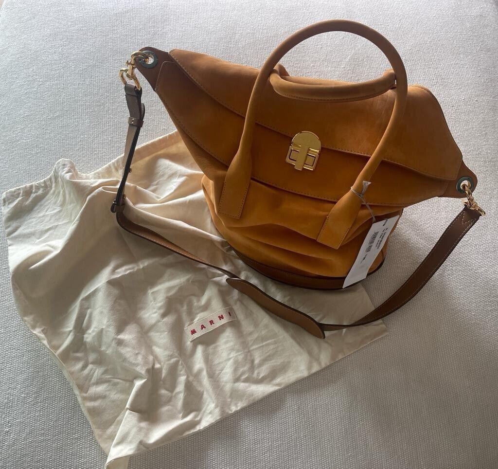 Tan suede bucket bag