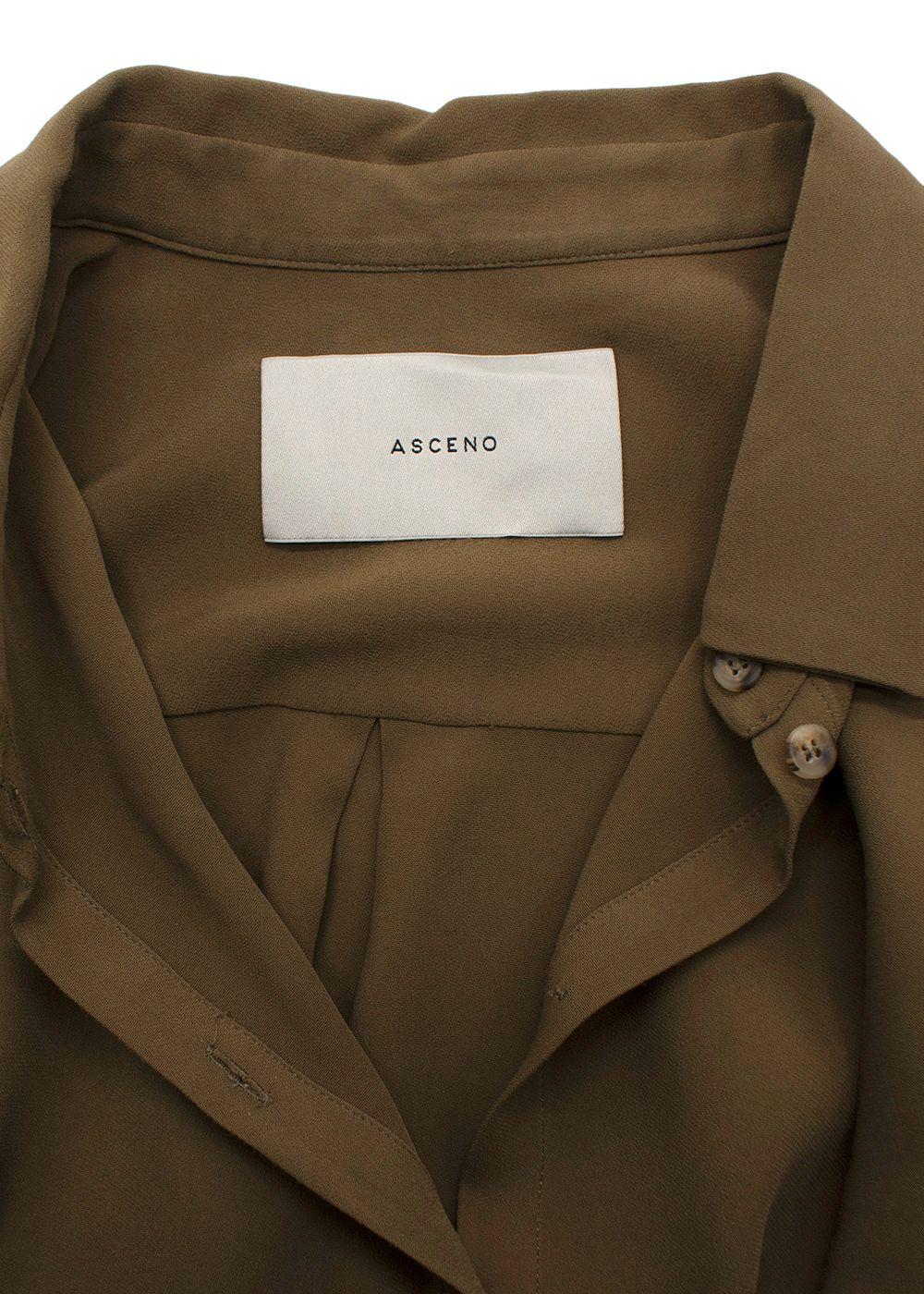 Asceno Green Khaki London Oversized Crepe Shirt