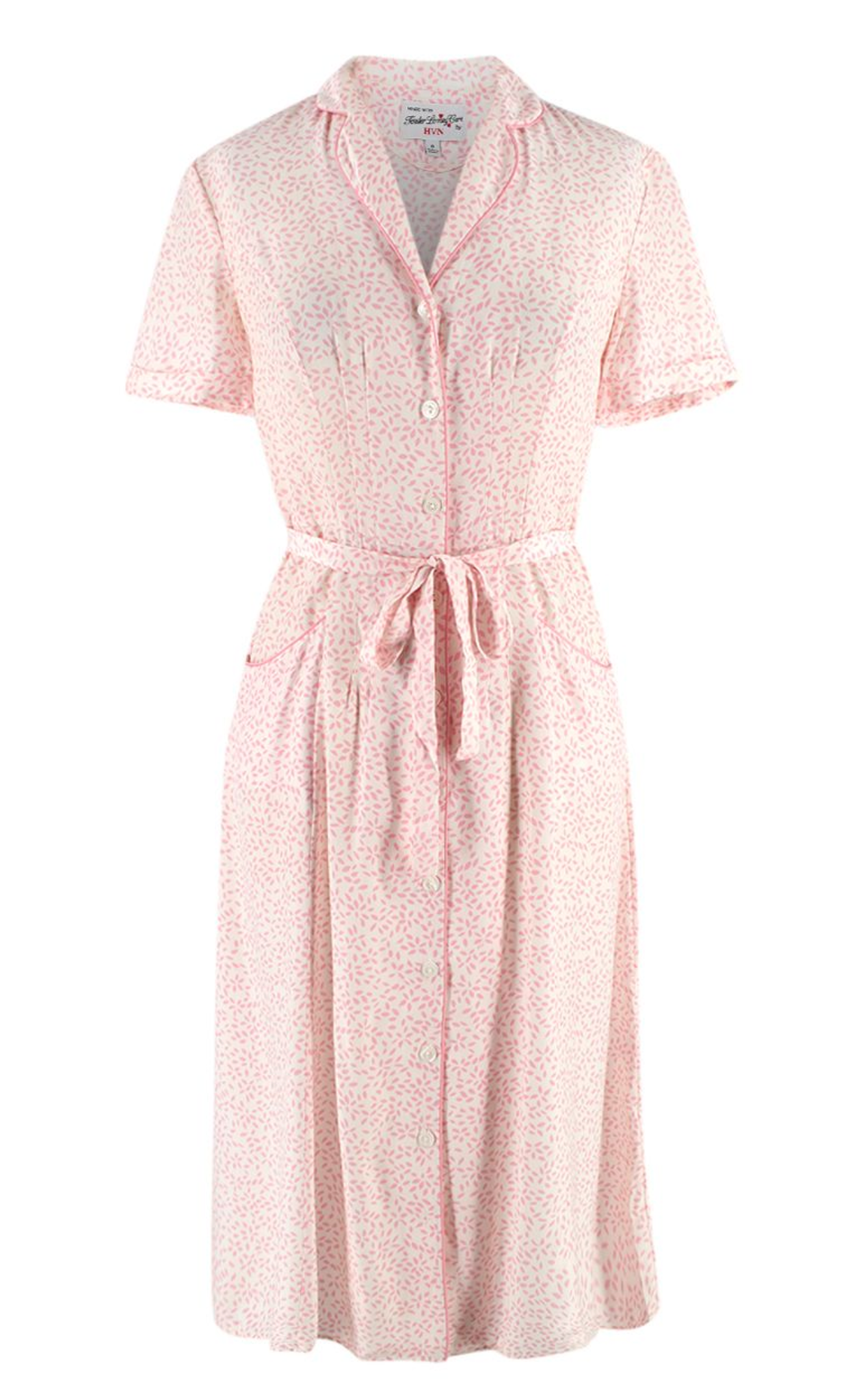 HVN Maria Light Pink Belted Printed Silk Dress