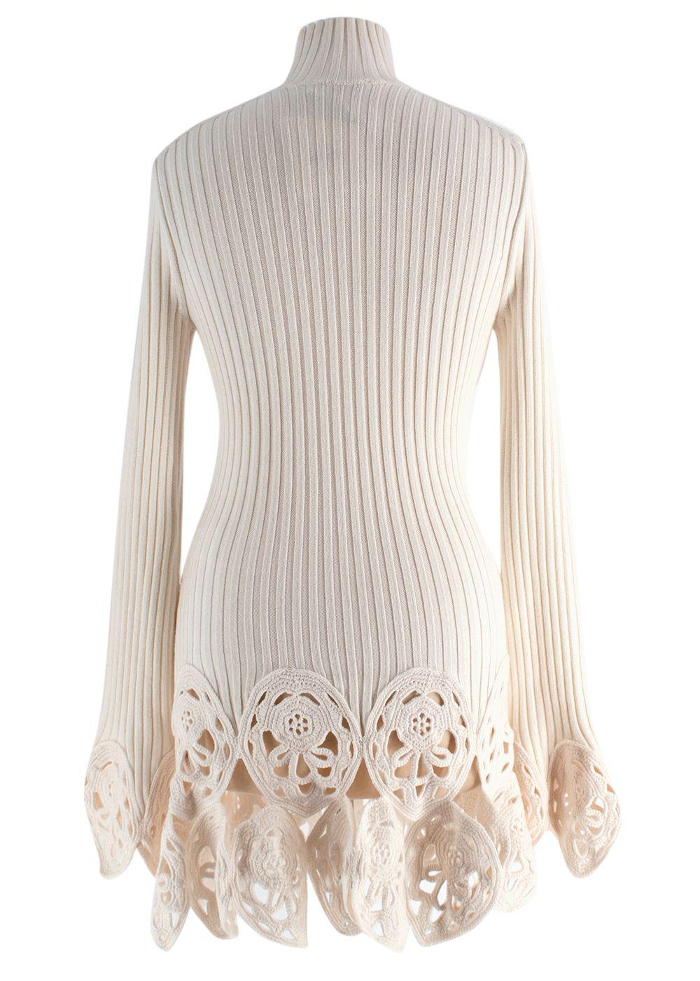 Paco Rabanne Cream Ribbed Crochet Trim Top