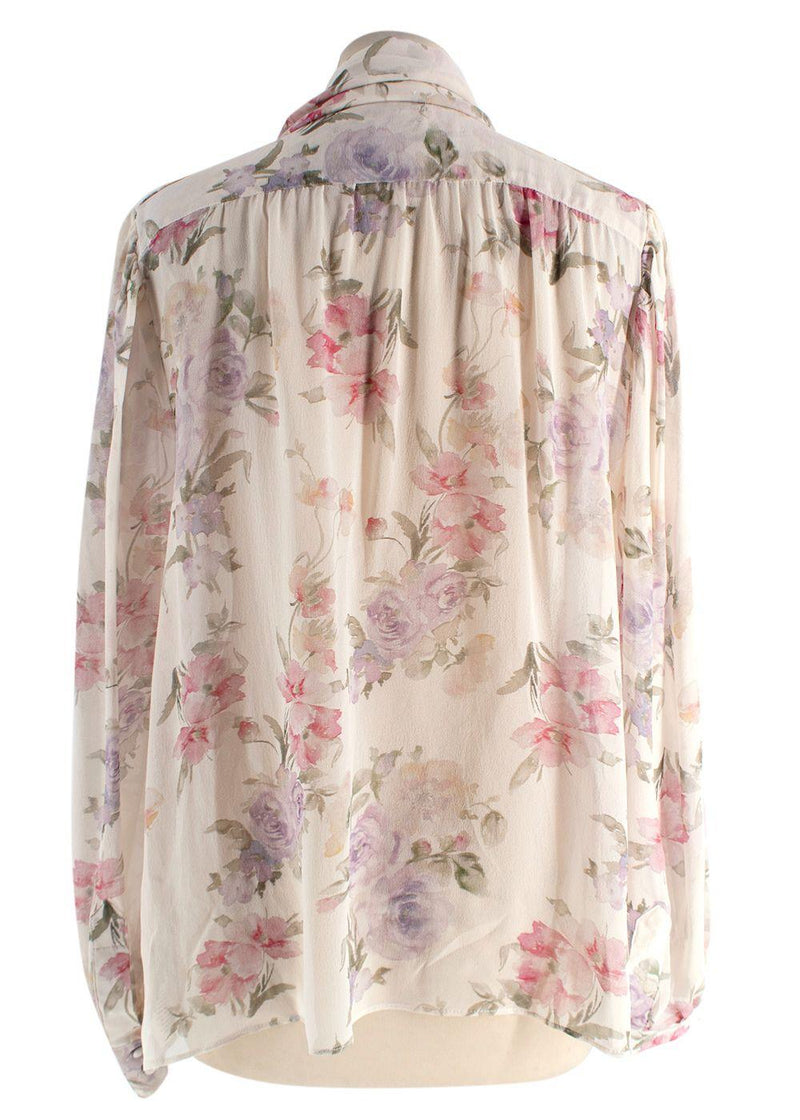Love Shack Fancy Semi Sheer Silk Floral Printed Blouse