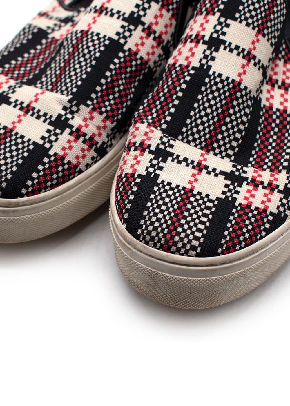 Celine Red and Black Check Slip On Trainers