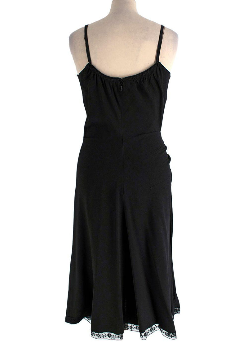 Prada Black Ruched Laced Hem Midi Dress