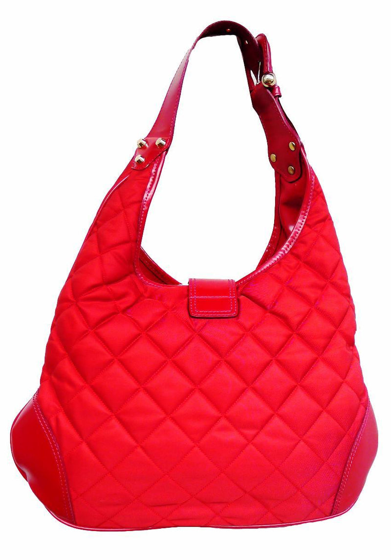 Burberry Red Quilted Fabric Patent Leather Hobo Shoulder Bag