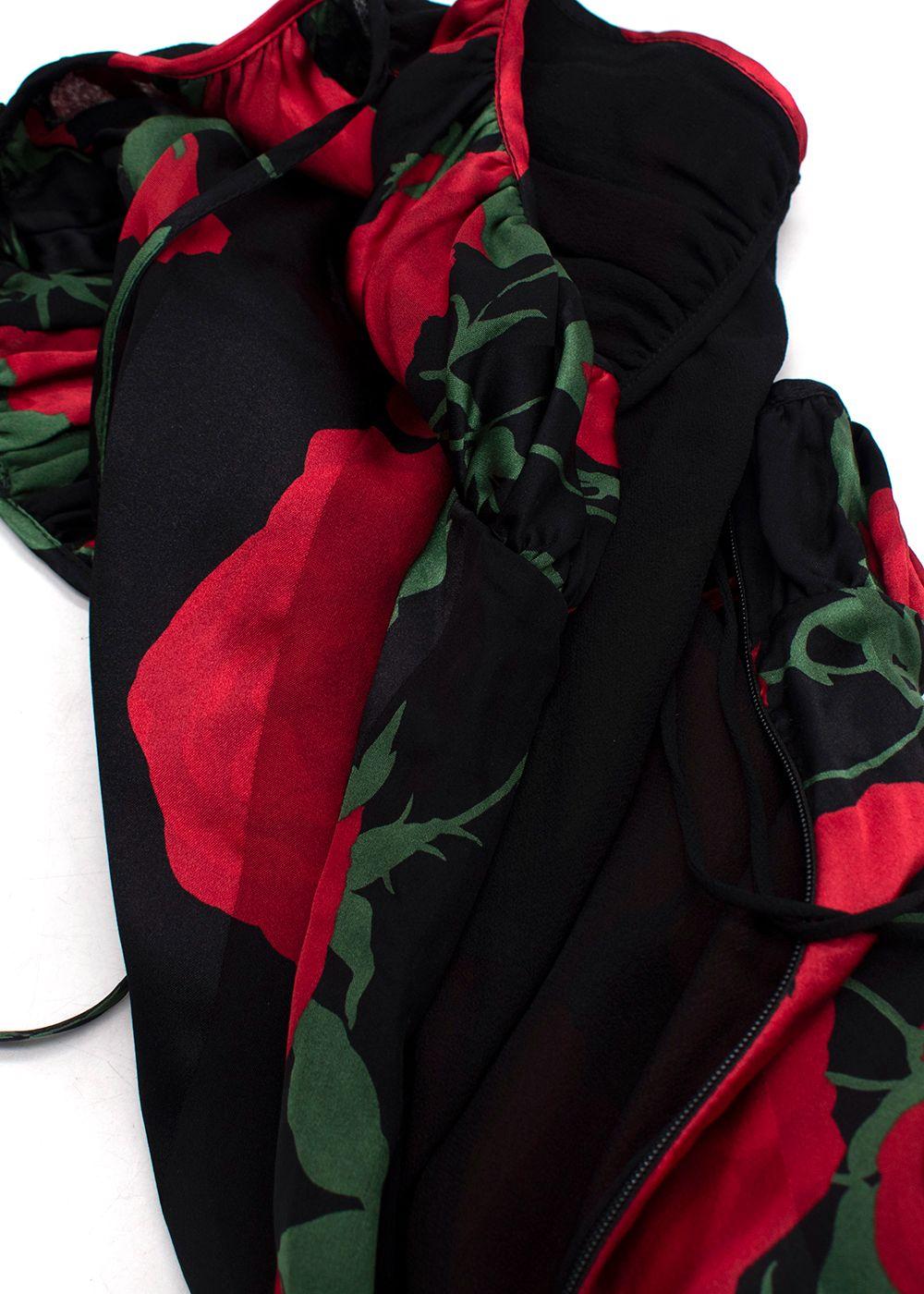 Saint Laurent Rose Print Silk Slip Dress
